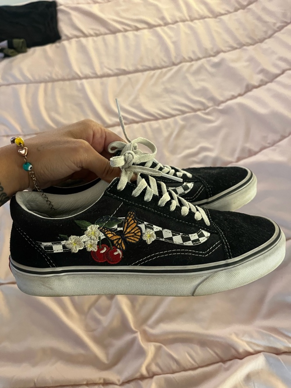 Vans Black Checkerboard Floral & Butterfly Low Top Sneakers